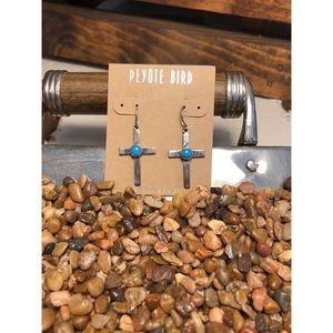 [ BRAND NEW ] Silver and Turquoise Cross earrings